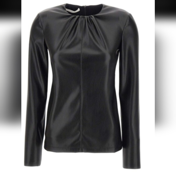 PHILOSOPHY DI LORENZO SERAFINI Gathered Detailed Leather Top In Black - Picture 1 of 6